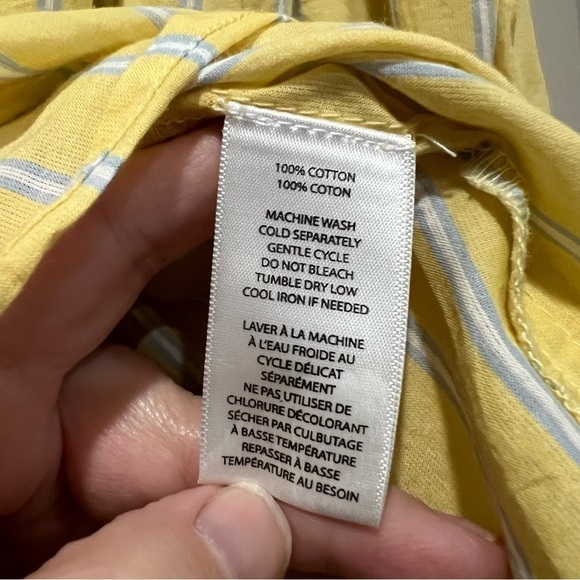 BeachLunchLounge Large Yellow Stripe Tie Sleeve Boho Off the Shoulder Top Y - Picture 4 of 5